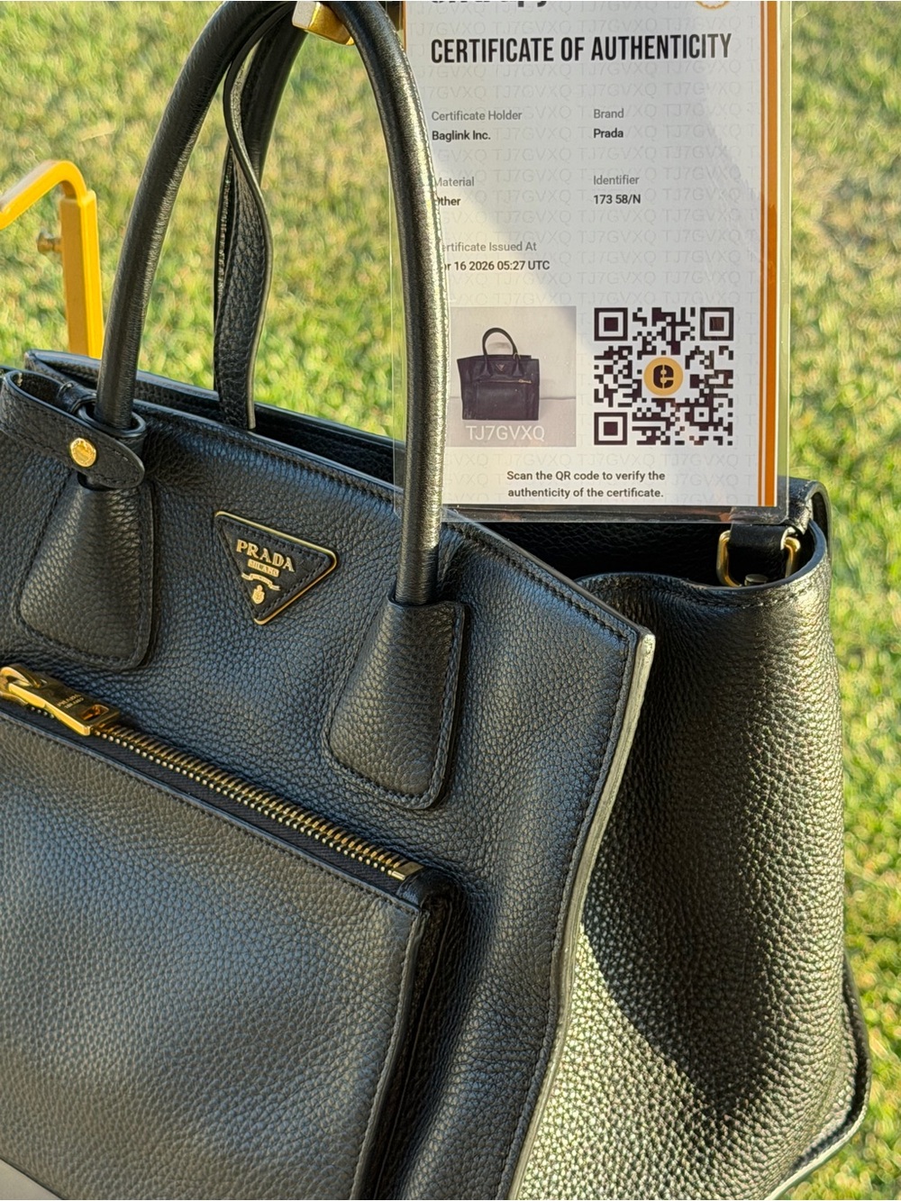 Prada Black Pebbled Leather Satchel with Front Zip Pocket - Picture 6 of 16